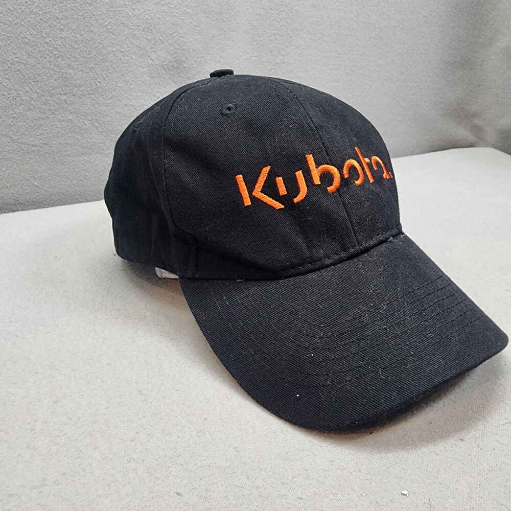 KUBOTA Tractor FLEXFIT Black Embroidered Baseball Hat Cap Flat Curved Brim‎ NWT